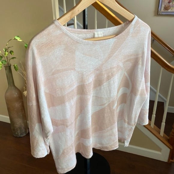 Poetry Linen Cropped Top 3/4 Sleeve Boat Neck Lightweight Size 8 - Picture 5 of 11